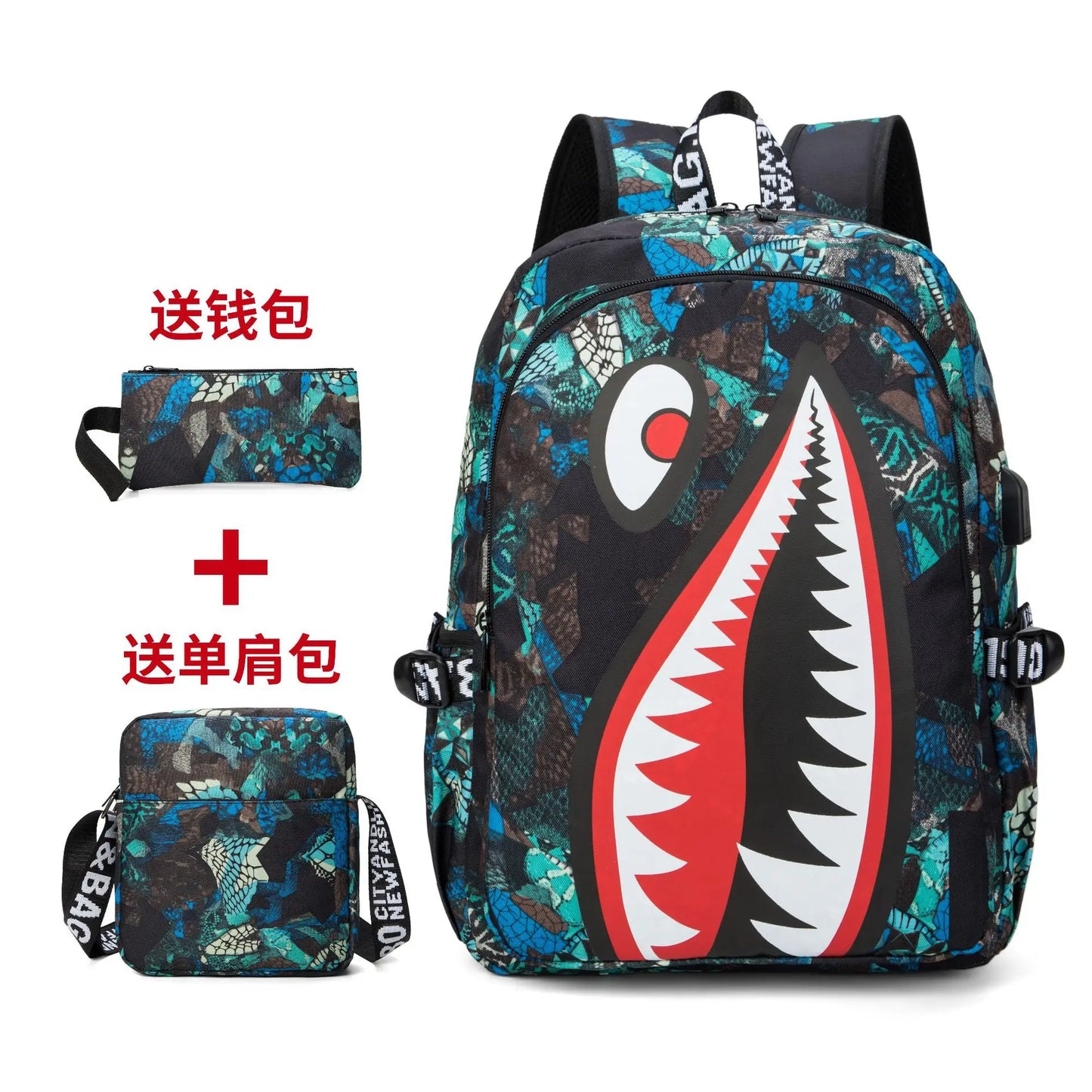 Cartoon Shark Print Backpack | Fun Rucksack for Kids