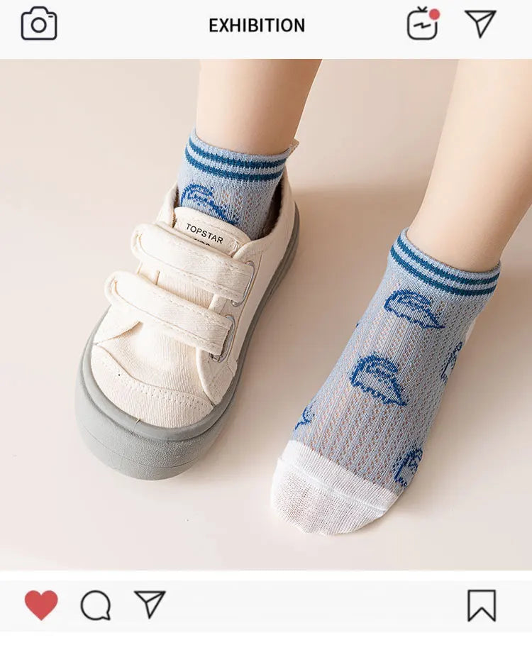 Kids Summer Low Cut Dinosaur Socks | Breathable Cotton & Anti-Odor