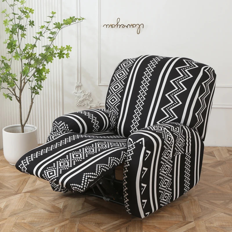 Printed Recliner Cover with Pockets | 4-Piece Furniture Protector