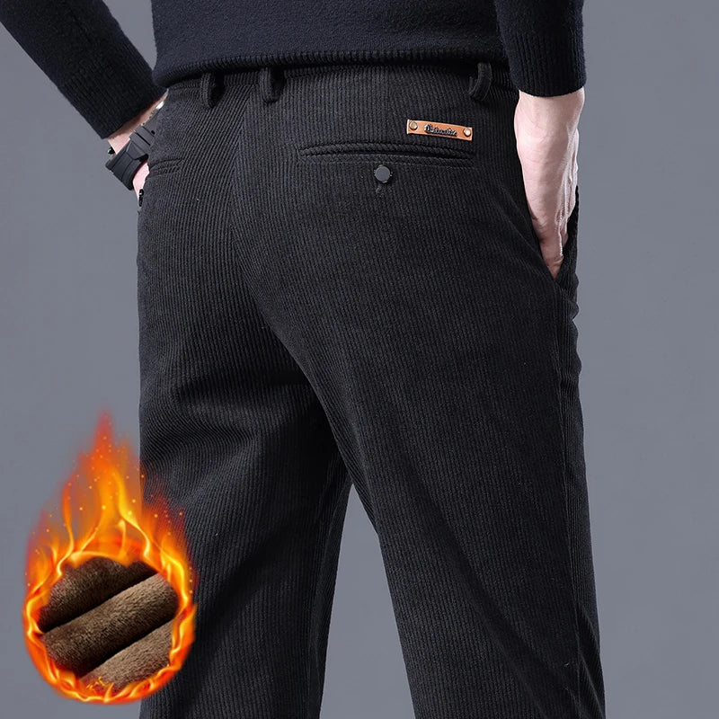 Men's Thick Fleece Corduroy Pants | Winter Warm Business Casual Trousers
