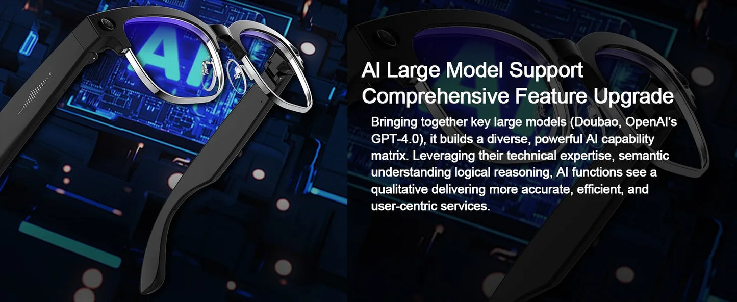 2026 Smart Glasses with 800W Ultra-Wide HD 4K Camera — Dual Lens Video Recording, 4GB AI Photo Recognition, Bluetooth Calls, Voice Translation, Anti-Blue Light UV Sunglasses