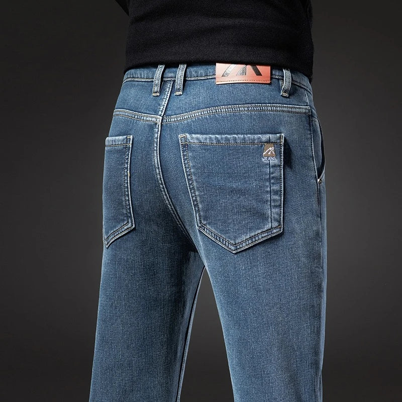 2026 Winter Fleece Thickened Jeans Men Retro Blue Straight Casual Stretch Denim Pants Premium Velvet Warm Pants