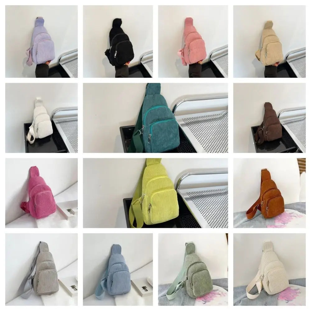 Solid Color Corduroy Chest Bag | Stylish Crossbody Schoolbag