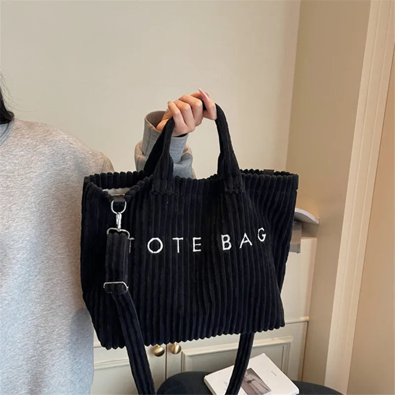 Bolso de mano de terciopelo a rayas de gran capacidad | Bolso tote elegante y versátil