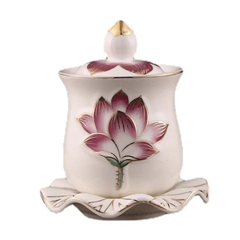 Lotus Cup Relief Ceramic Tea Cup | Elegant Guanyin Tea Set