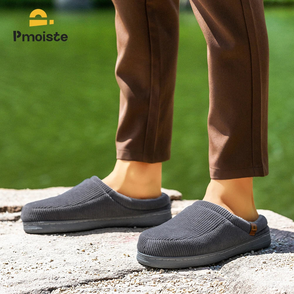 Men's Memory Foam Winter Slippers | Cozy Striped Indoor Shoes