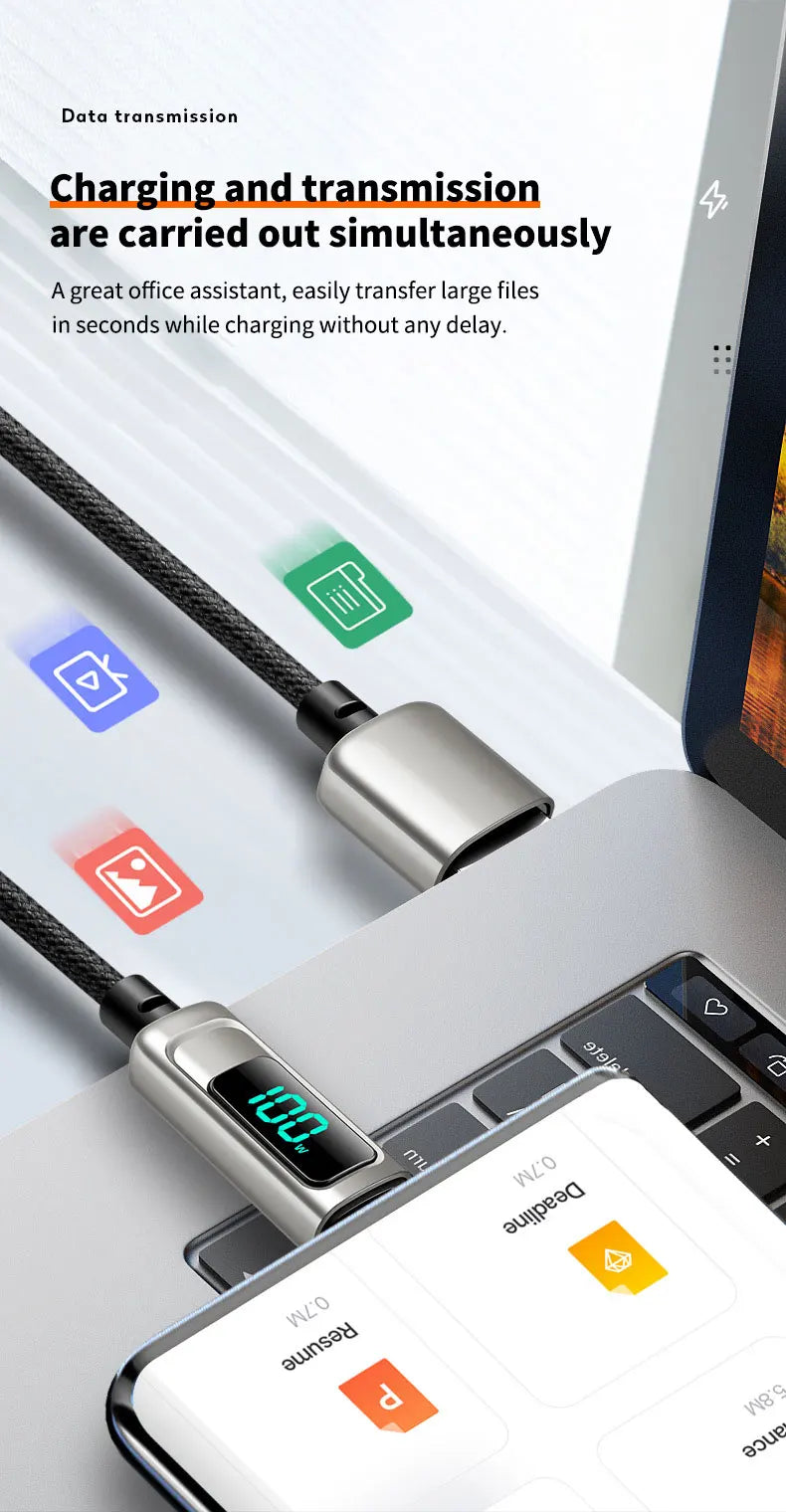 USB A to Type C LED Display Charger Cable | Fast Data Transfer