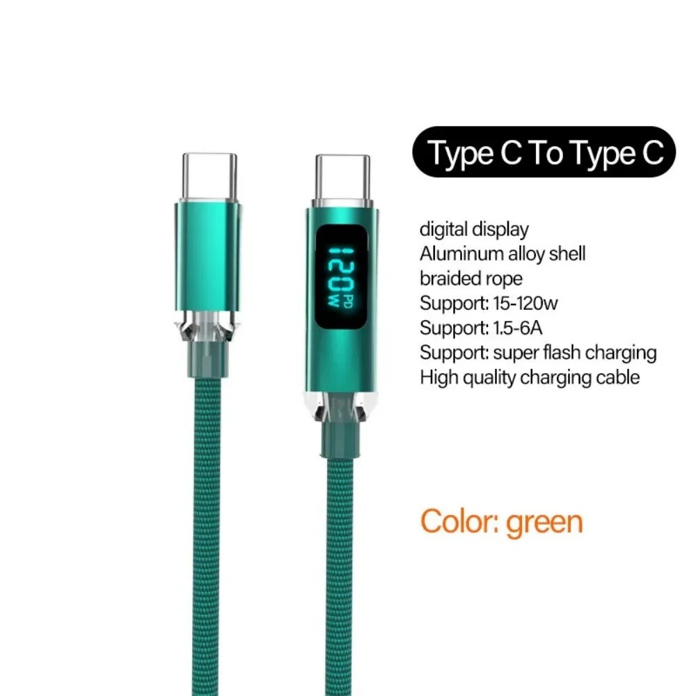 120W USB A to Type C Fast Charging Cable with LED Display