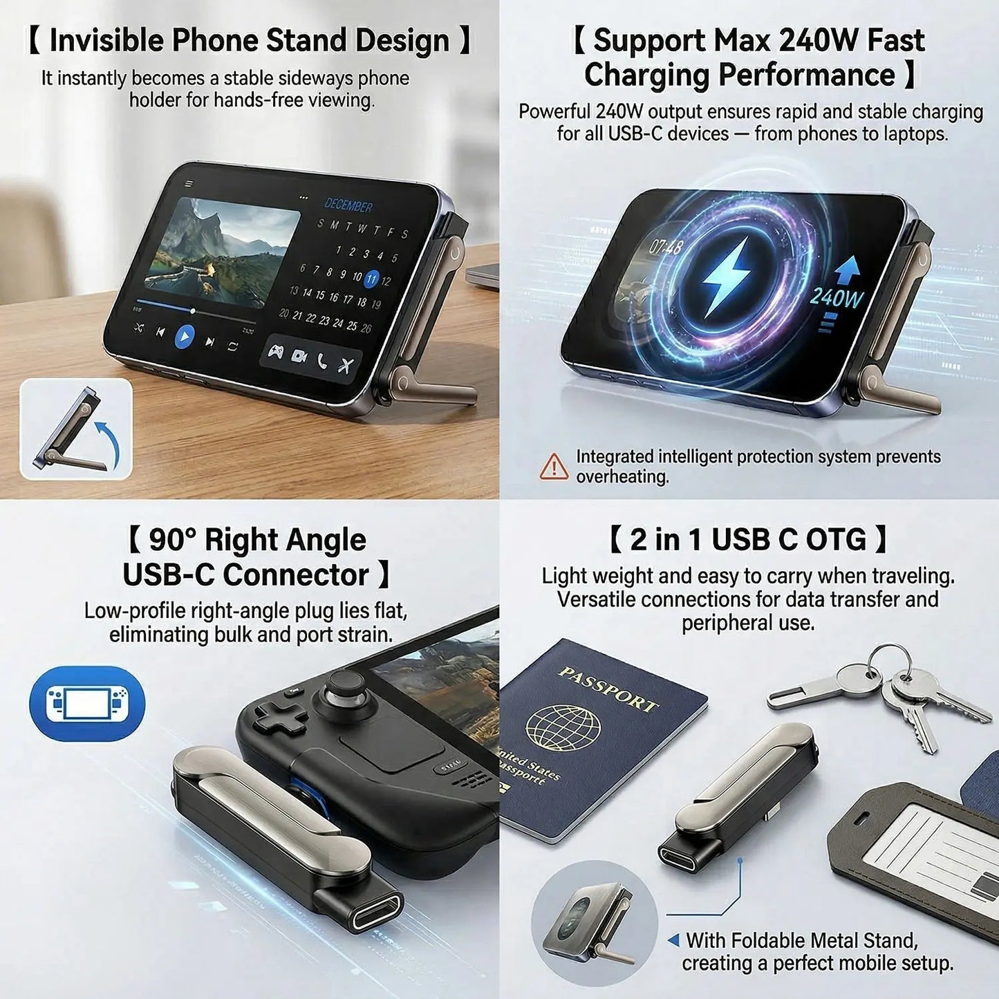 240W USB Type C Flat Charger & Foldable Phone Holder