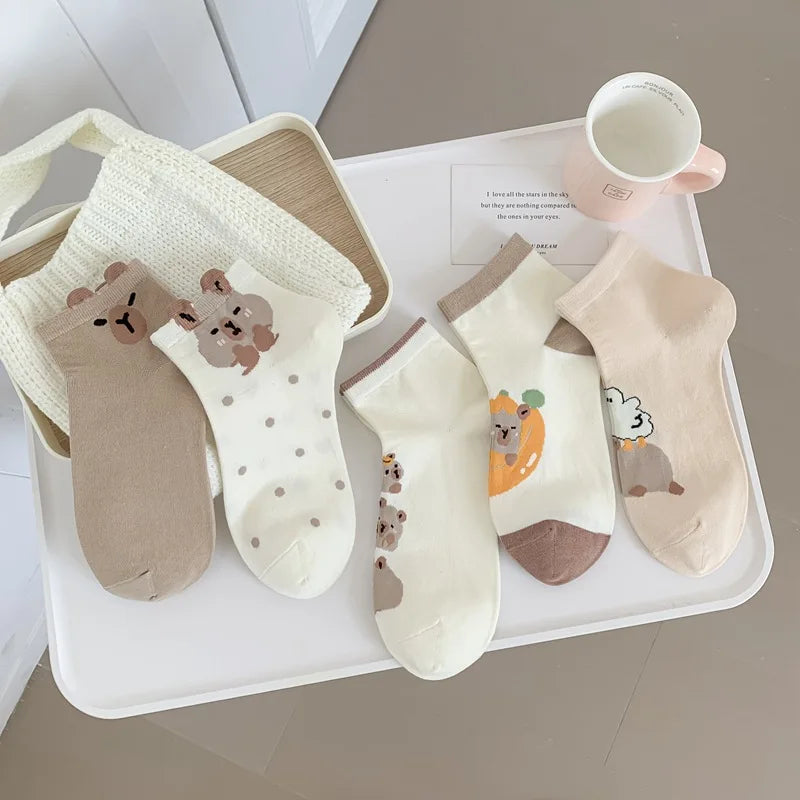 Breathable Cartoon Bear & Capybara Socks | Fun Summer Comfort
