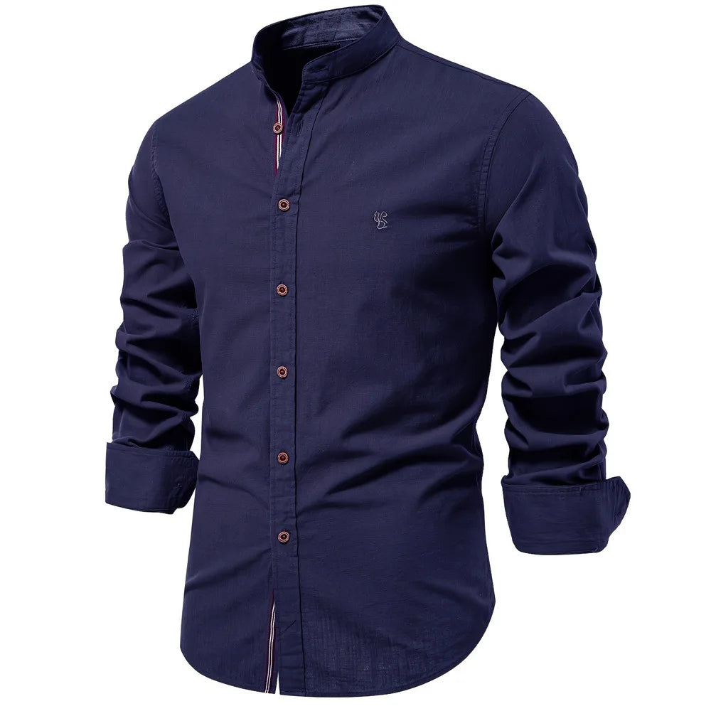 Men's 100% Cotton Casual Long Sleeve Shirt | Comfortable Embroidery
