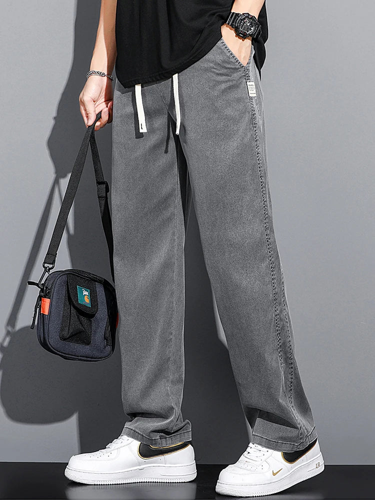 Men's Soft Lyocell Casual Jeans | Thin Loose Straight Pants