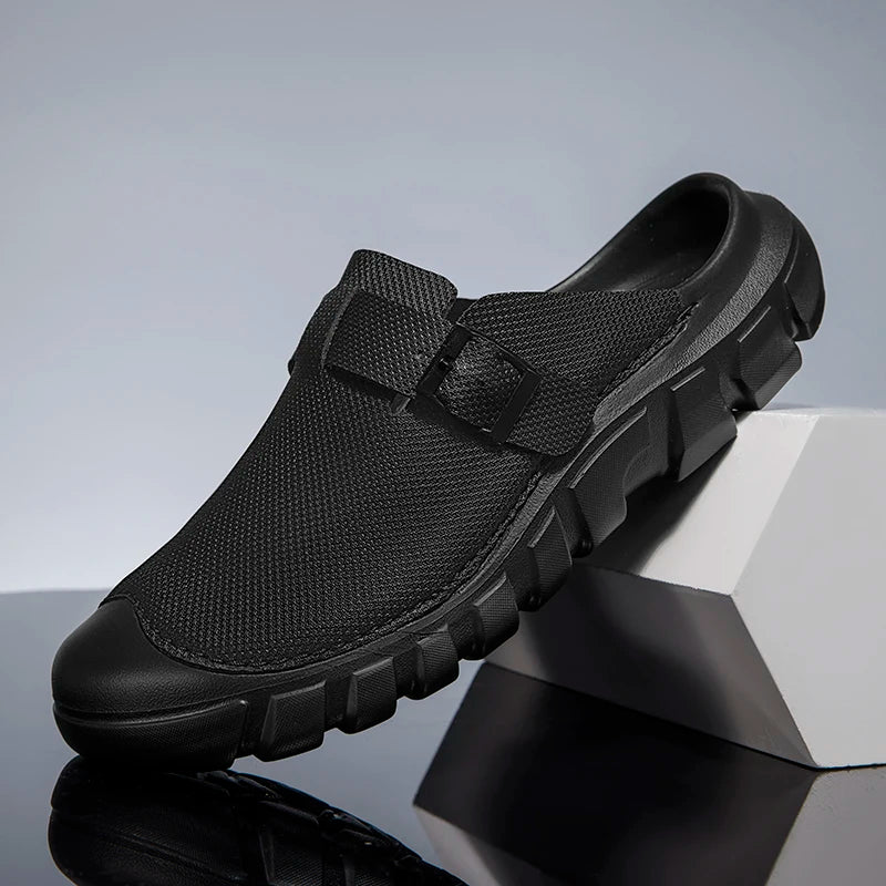 Summer Mens Casual Shoes Mesh Breathable Half Slippers Fashion Walking Sneakers Handmade Male Sandals Lightweight Non-slip Clogs