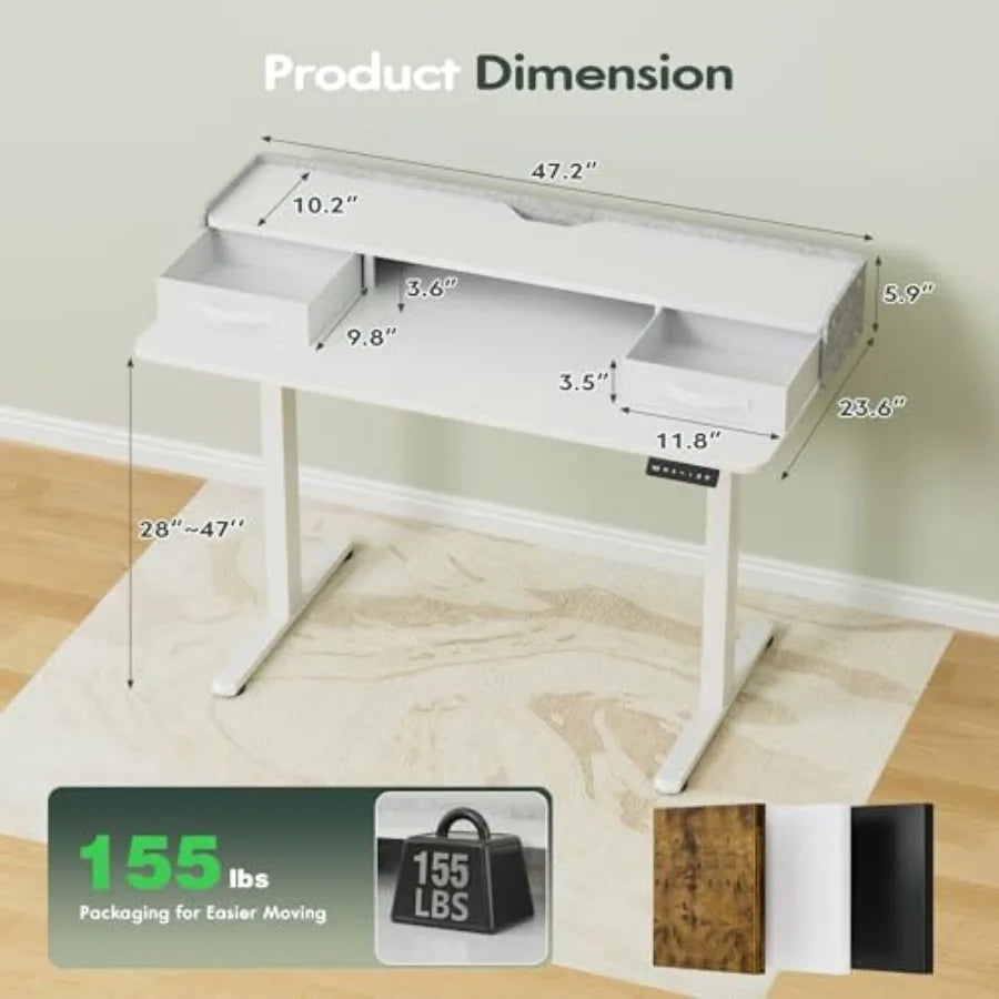 Adjustable Electric Standing Desk with Drawers and Storage Shelf