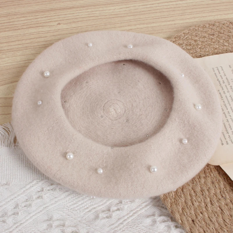 Wool Kids Winter Hat | Stylish Baby Beret with Pearl Detailing