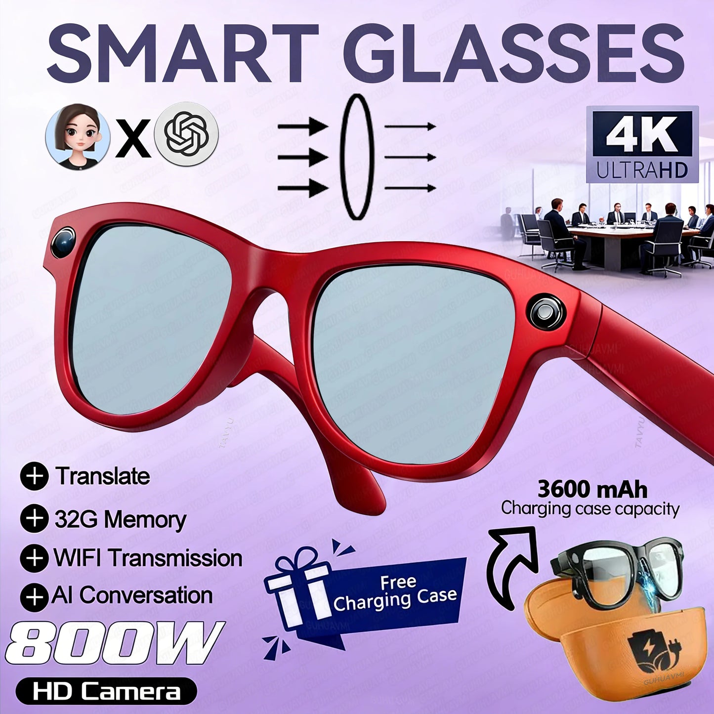 AI Smart Glasses | Real-Time Translation, Video Recording & Music