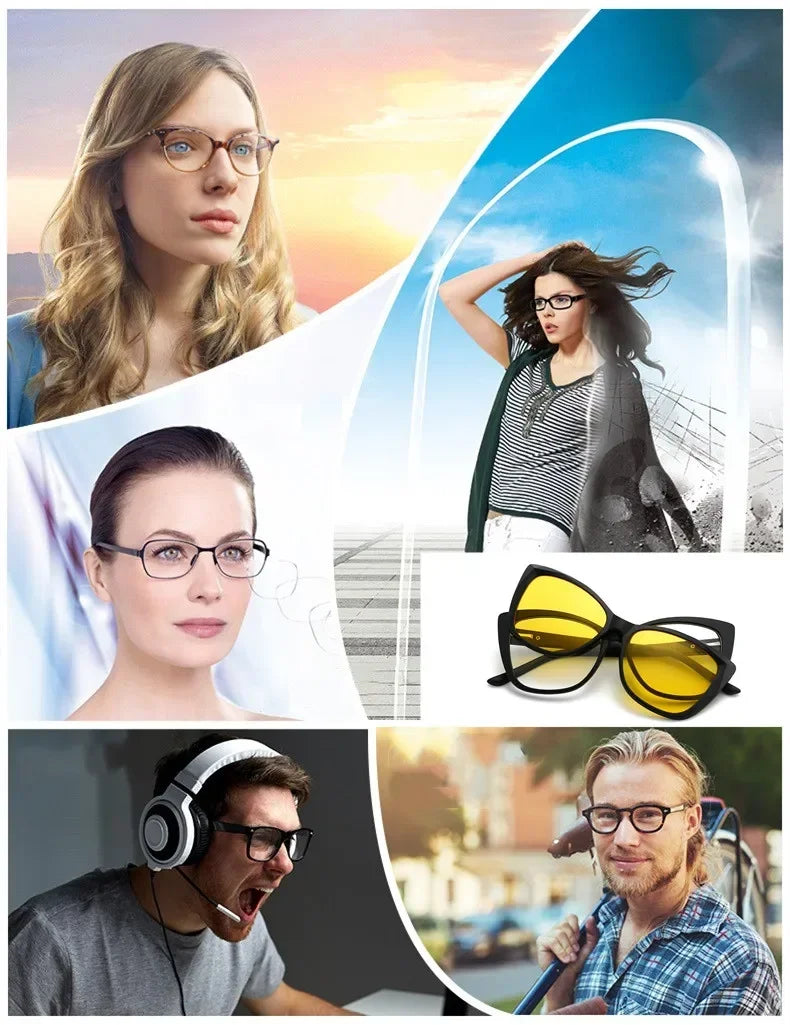 Stylish Cat Eye Prescription Glasses with Clip-On Sunglasses