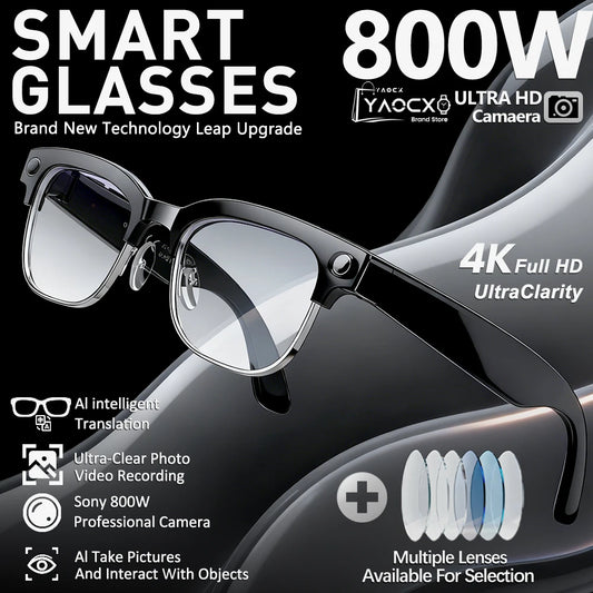 2026 Smart Glasses with 800W Ultra-Wide HD 4K Camera — Dual Lens Video Recording, 4GB AI Photo Recognition, Bluetooth Calls, Voice Translation, Anti-Blue Light UV Sunglasses
