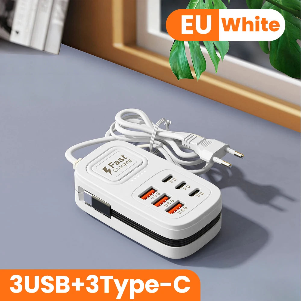 6 in 1 Fast USB Charger Power Strip | Desktop Charging Station