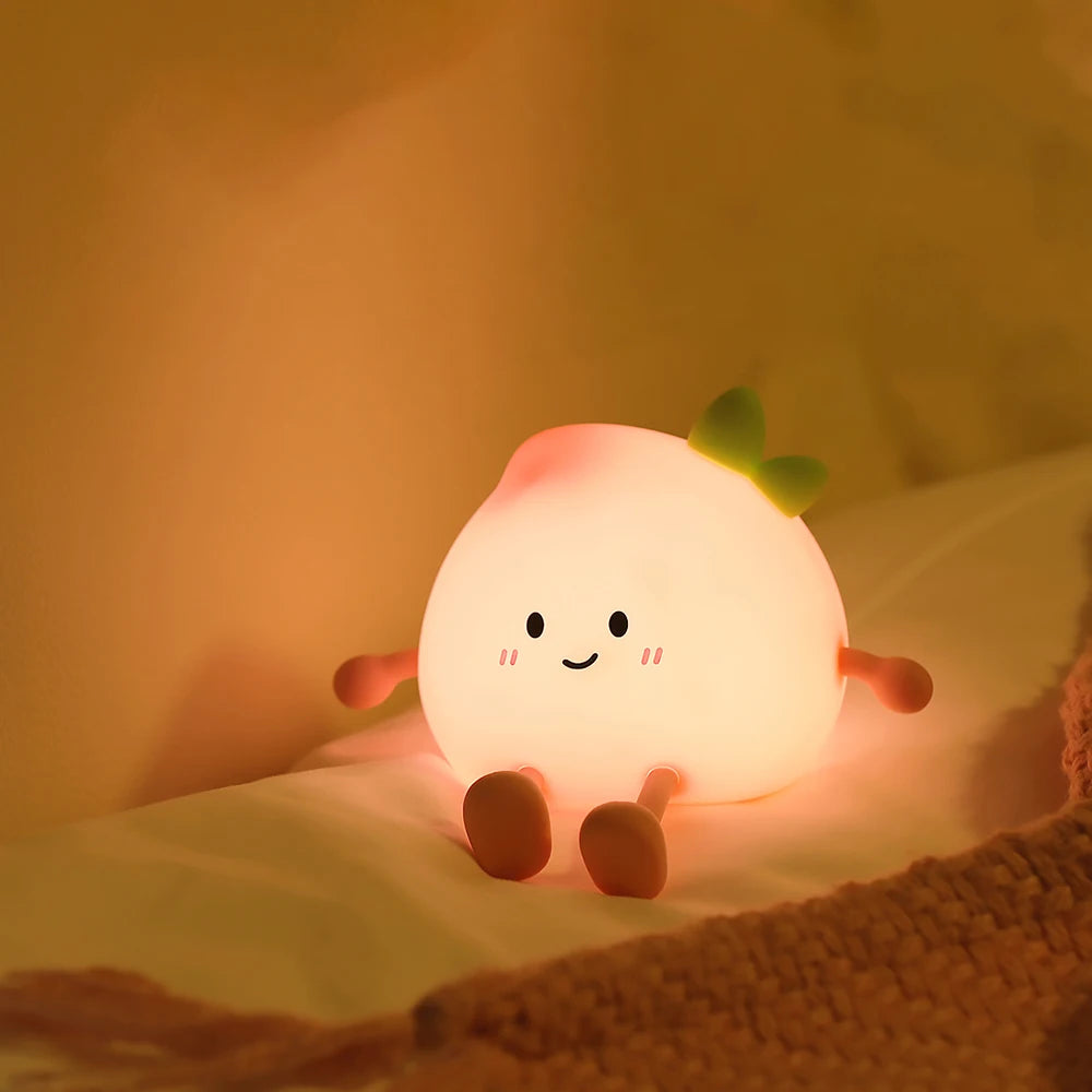 Adorable Peach-Shaped LED Night Light | Rechargeable Nursery Decor
