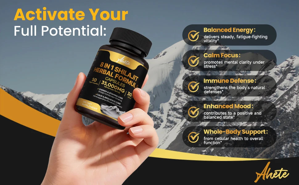 8-in-1 Himalayan Shilajit Capsules for Stress Relief & Vitality