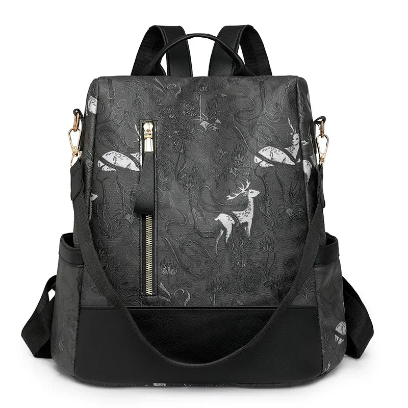 Stylish Color Blocking PU Leather Backpack | Anti-Theft Travel Bag