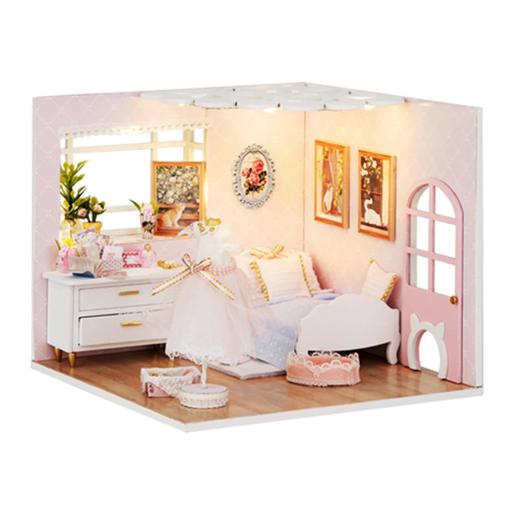 Kit de casa de muñecas de madera DIY | Regalo creativo con muebles en miniatura