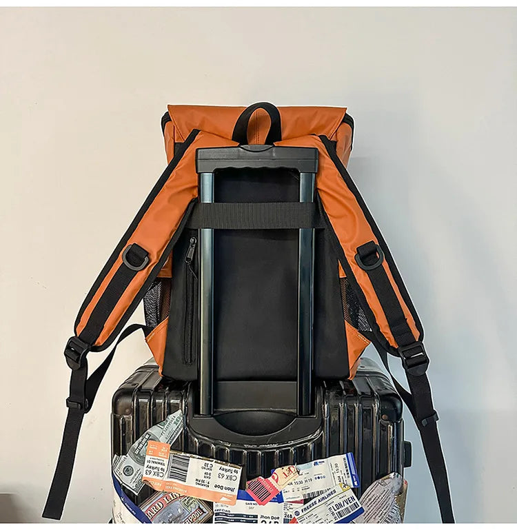 Large Waterproof Leather Backpack for Travel & Business - Unisex
