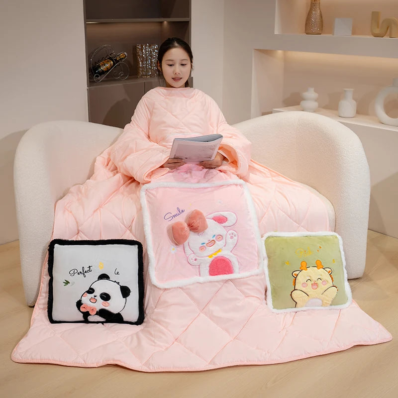 Cozy Fleece Wearable Blanket Hoodie | Warm Sherpa Wrap with Arms