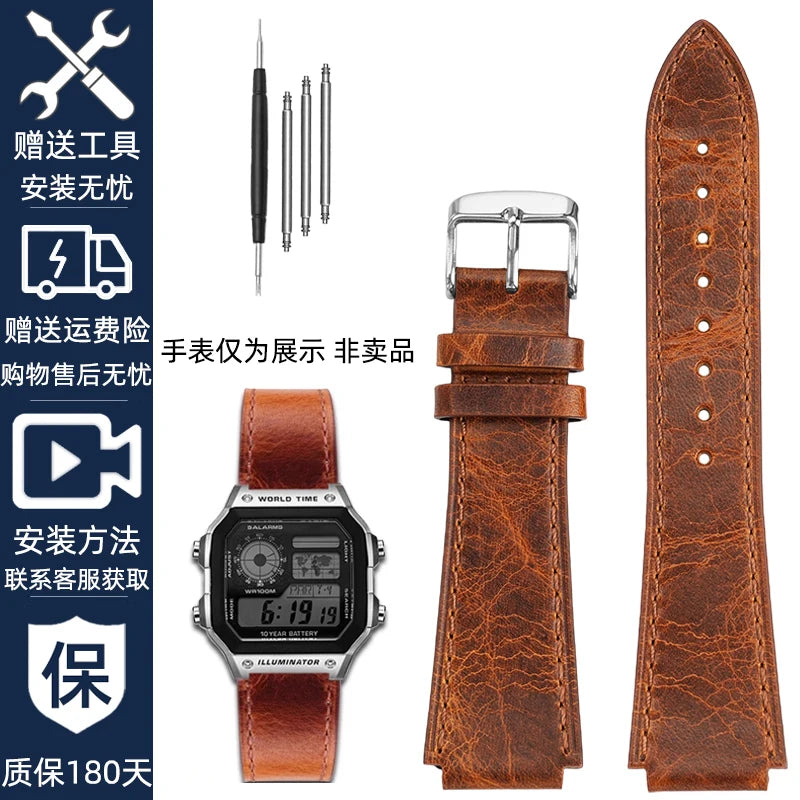 Retro Genuine Leather Watchband | Vintage Men's Bracelet 18MM
