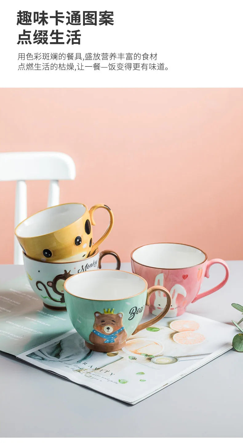 Cute Cartoon Dinosaur & Cat Ceramic Mugs | Fun Breakfast Cups