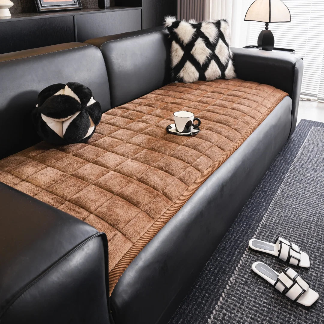 Thicken Squares Quilting Solid Sofa Cover | Elegant Home Decor