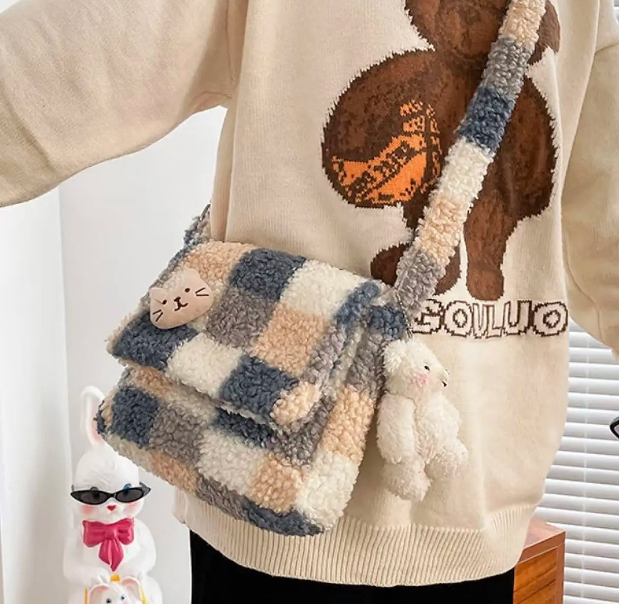Bolso cruzado de cuadros escoceses para mujer | Bandolera informal elegante