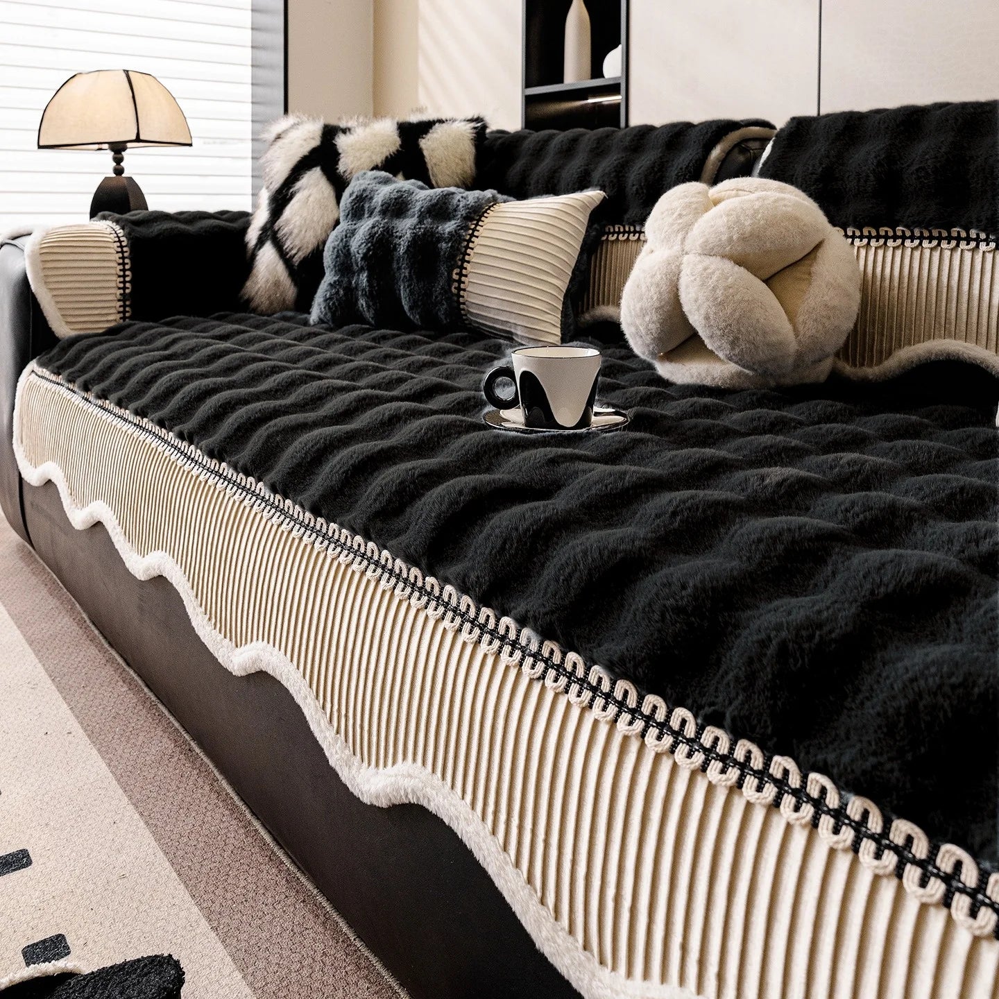 Luxurious Faux Rabbit Fur Sofa Cover | Soft Warm Living Room Decor
