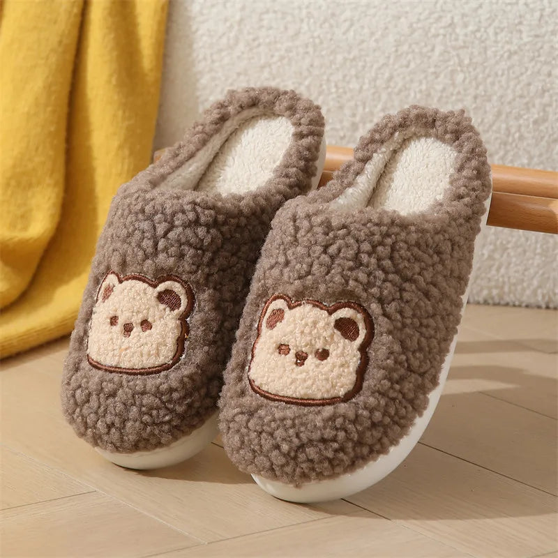 Men's Cartoon Bear Plush Slippers | Cozy Warm House Shoes