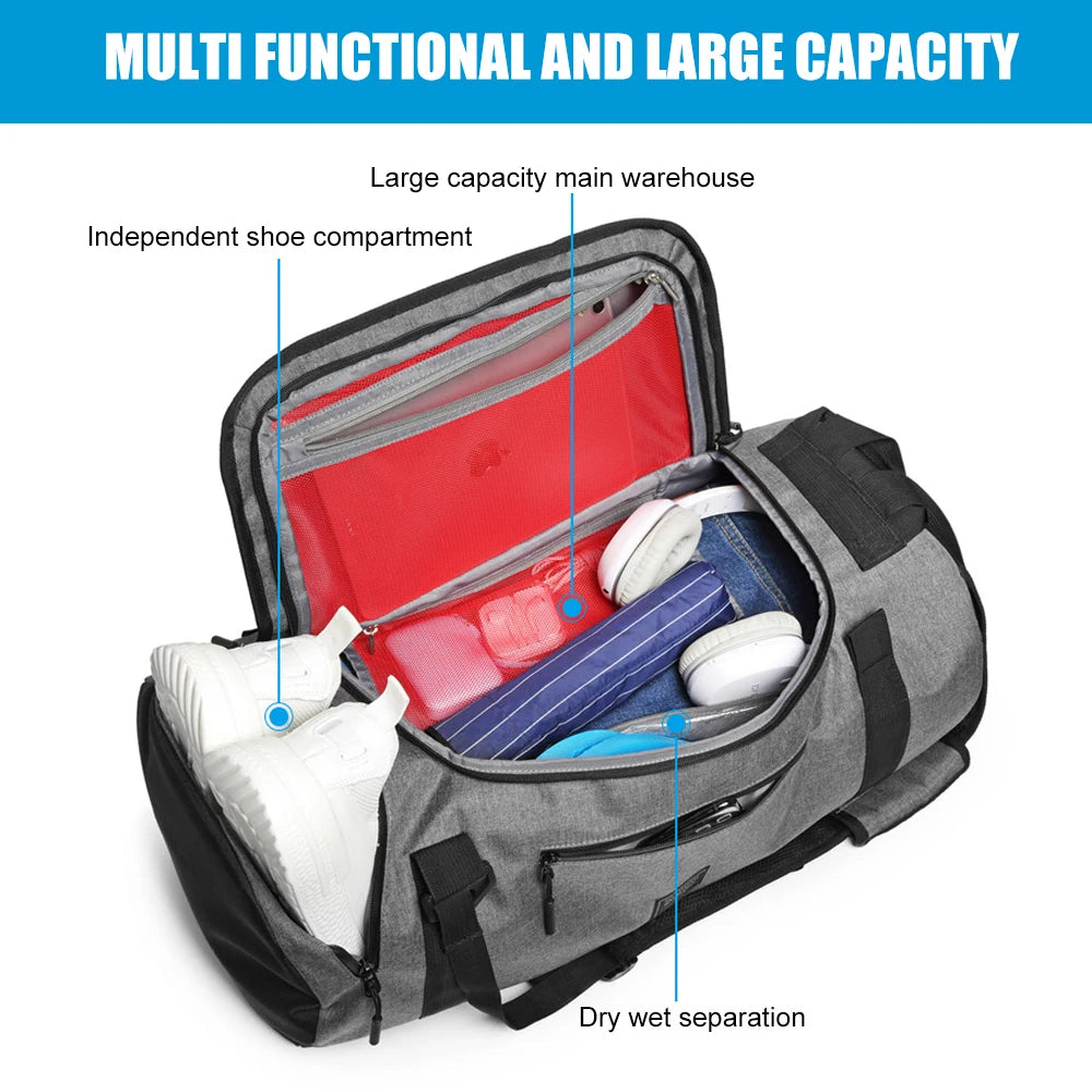 Waterproof Gym Bag with Shoe Compartment & Wet Pocket