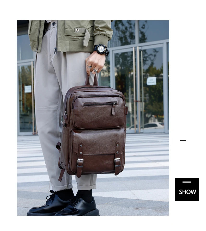 Men's Casual PU Leather Laptop Backpack | Stylish Travel Bags