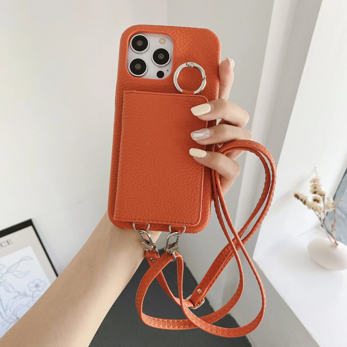 Elegant Ring Holder Mirror Card Slot Case for iPhone