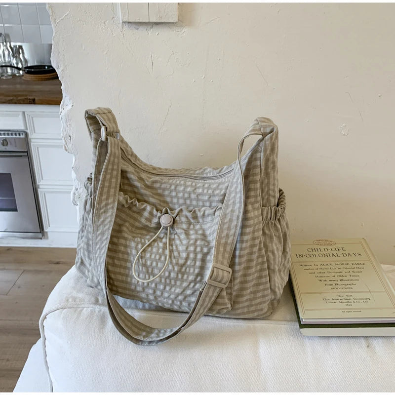 Stylish Plaid Nylon Shoulder Tote Bag | Versatile Everyday Accessory