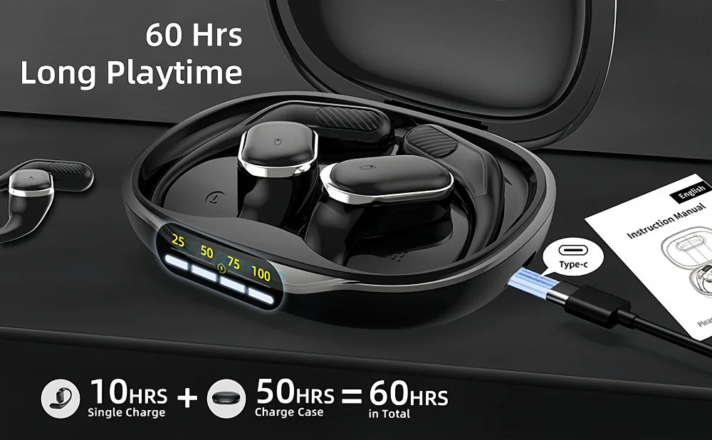 Bluetooth Wireless Earphones with Mic | Comfortable Air Conduction Design