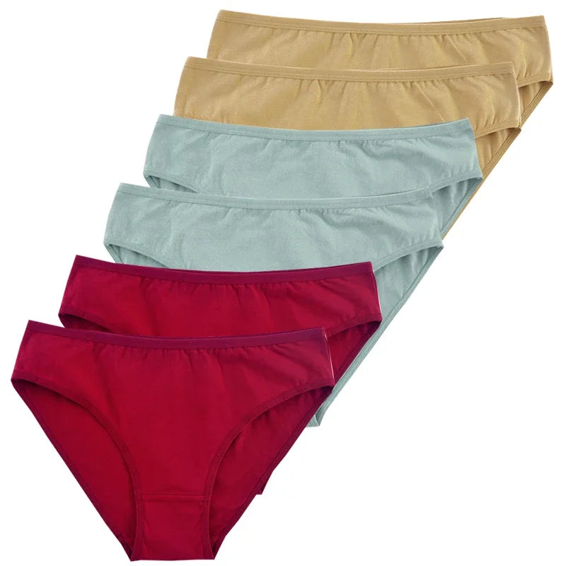 6pcs Women's Soft Cotton Middle-Waisted Briefs | Comfortable Underwear
