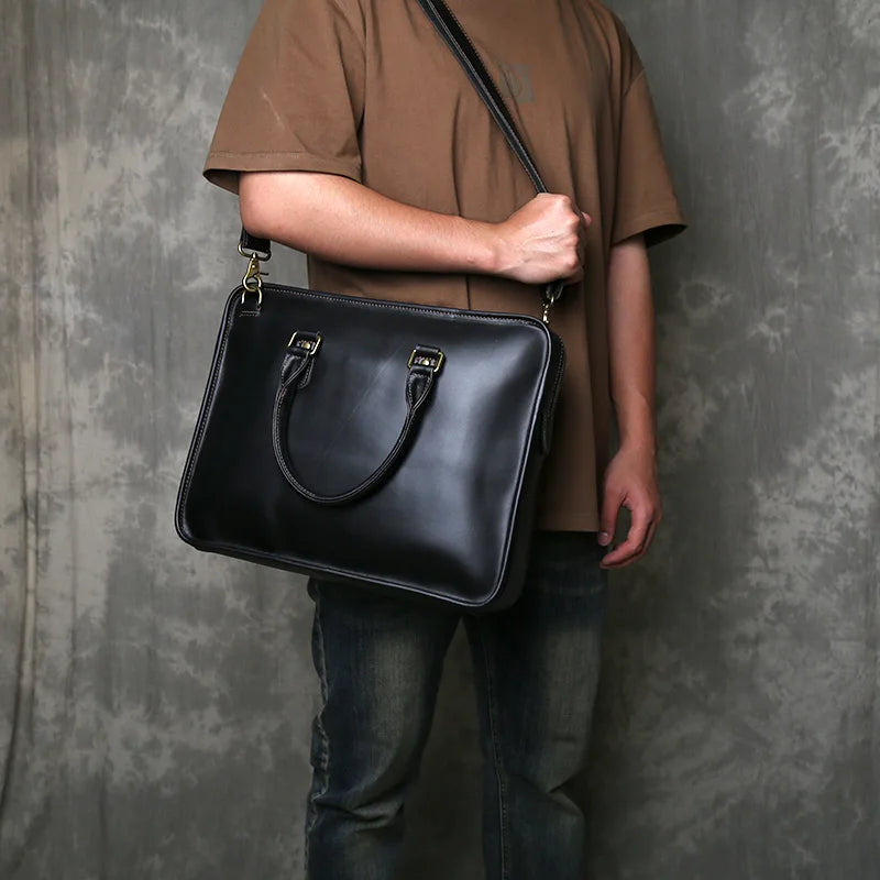 Handmade Genuine Leather Briefcase | Retro Large Capacity Laptop Bag