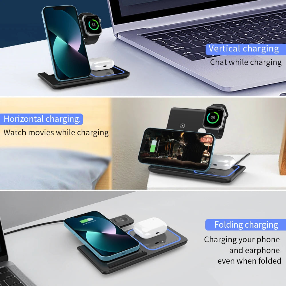 30W Foldable 3-in-1 Wireless Charging Station | Fast Qi Charger