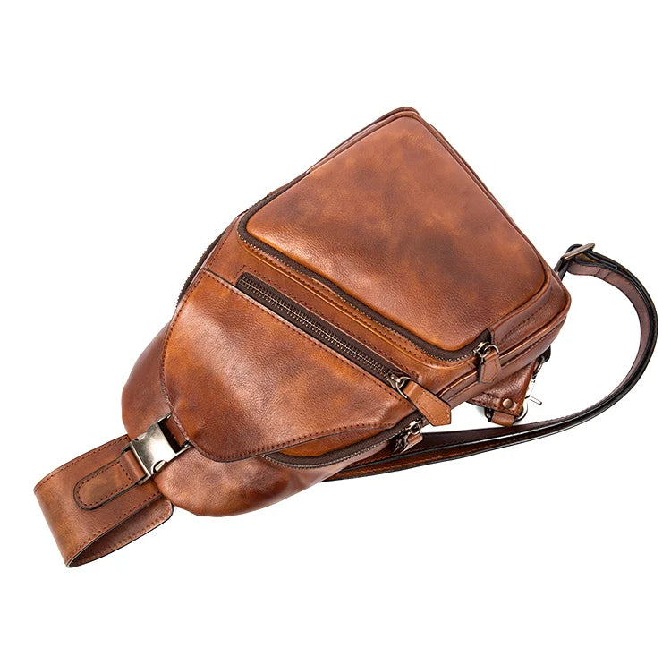 Large-Capacity Leather Chest Bag for Men | Casual Shoulder Bag
