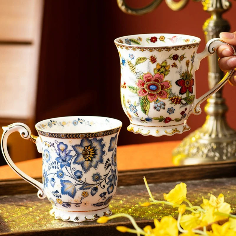 Creative French Blue and White Porcelain Coffee Mug | Retro Ceramic Drinkware