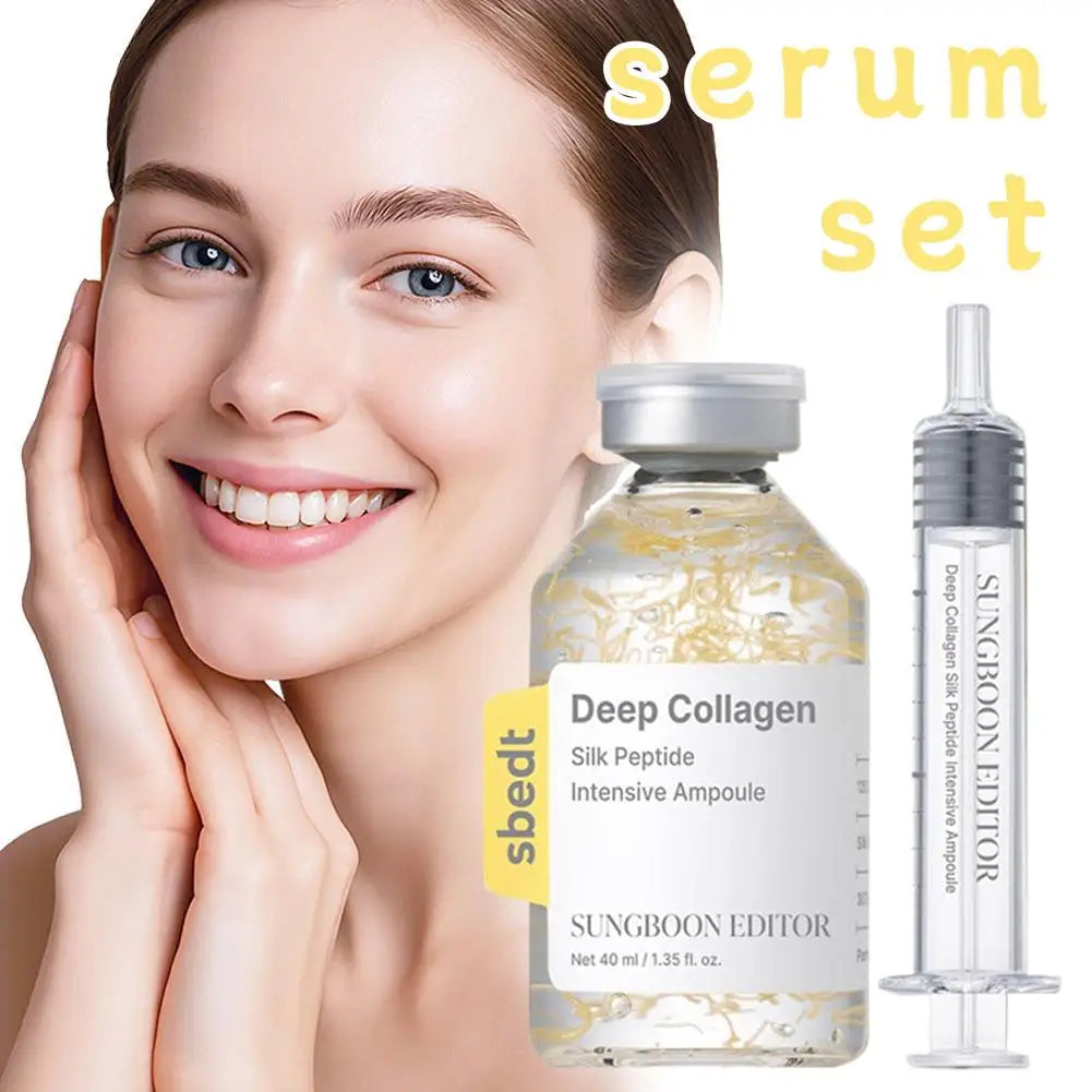 Deep Collagen Silk Peptide Intensive Ampoule — 40ml Wrinkle Reduction Essence, Skin Repair & Hydrating Firming Facial Serum with Targeted Syringe Applicator