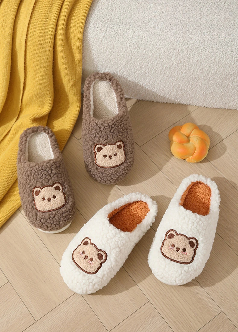 Men's Cartoon Bear Plush Slippers | Cozy Warm House Shoes