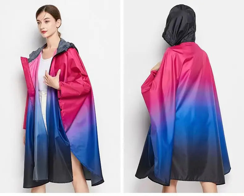 Big Size Women Gradient Color Raincoat | Lightweight Waterproof Cloak