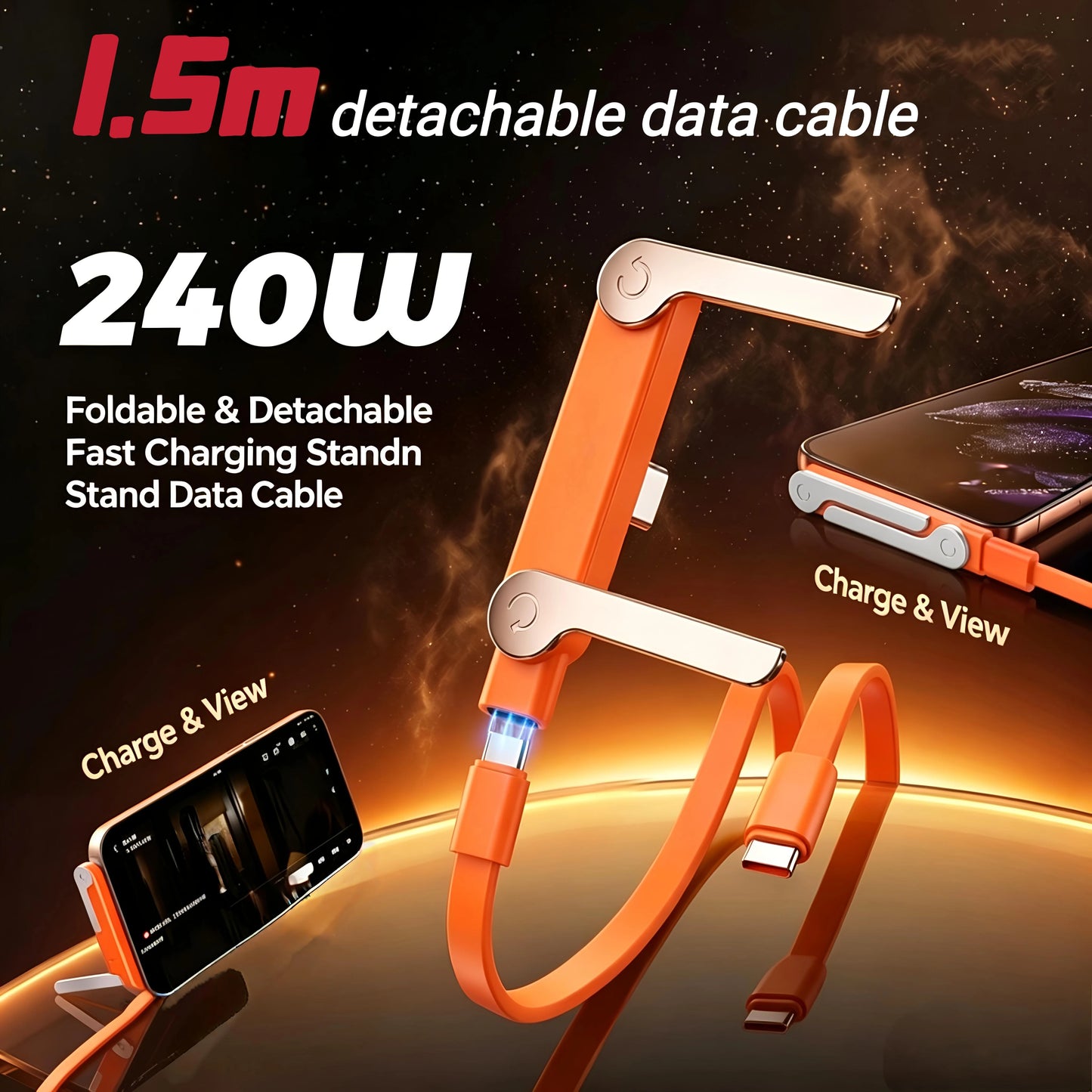 240W 2-in-1 USB C Fast Charging Foldable Desktop Stand Adapter