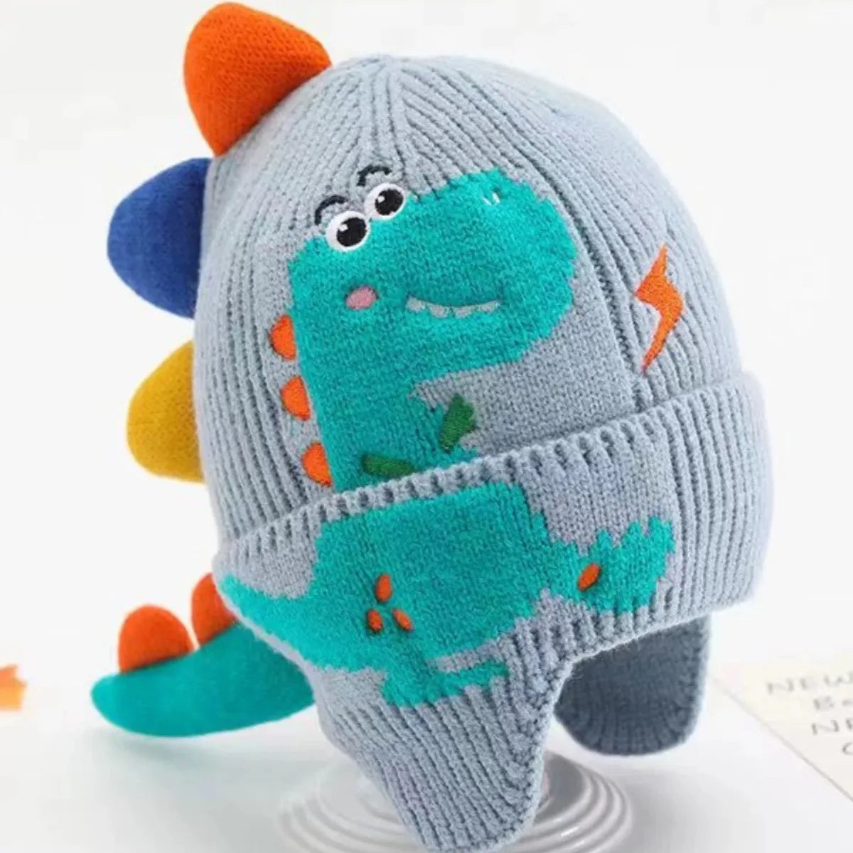 Kids Dinosaur Knitted Beanie Hat | Funny Warm Winter Cap